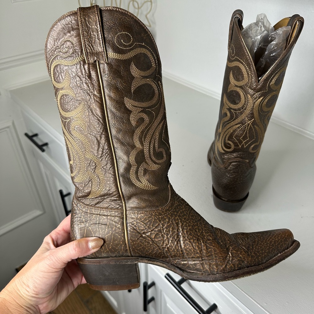 Shyanne Women’s 10M Gold Metallic Western Cowboy Boots Distressed Brown Leather - Picture 6 of 8